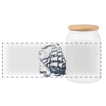 DarssCoast - Altes Segelschiff, Geschenk - Panorama Keksdose mit Holzdeckel - Weiß - Vorne