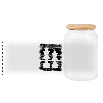 Schach Dame und König - Panorama Keksdose mit Holzdeckel - Weiß - Vorne