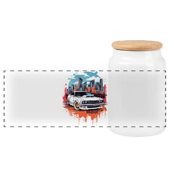 Tuning Car, Motorsport - Panoramic Cookie Jar with Wooden Lid - white - Front