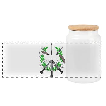 Laurel Wreath Knight Swords Hero Horse Hero - Panoramic Cookie Jar with Wooden Lid - white - Front