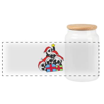 Pandas avec cadeaux - Sapin de Noël - Boîte à biscuits avec couvercle en bois - blanc - Devant