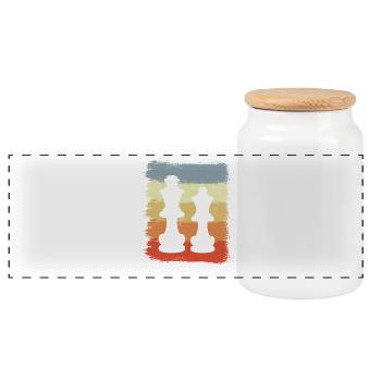 Vintage Chess Pieces - Panoramic Cookie Jar with Wooden Lid - white - Front