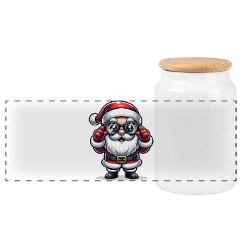 Santa Claus with Sunglasses Xmas Costume - Panoramic Cookie Jar with Wooden Lid - white - Front