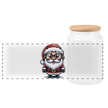 Santa Claus with Sunglasses Xmas Costume - Panoramic Cookie Jar with Wooden Lid - white - Front
