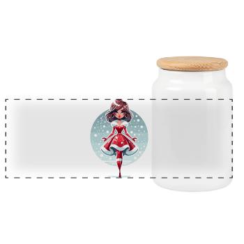 Ded Moroz Snegurotschka russischer Weihnachtsmann - Panorama Keksdose mit Holzdeckel - Weiß - Vorne