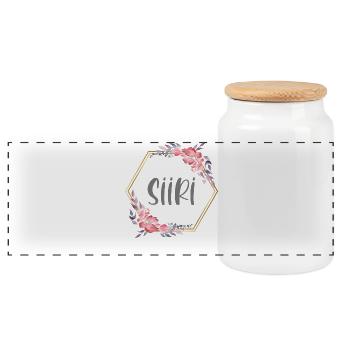 Siiri Girl Name Baby Gift - Panoramic Cookie Jar with Wooden Lid - white - Front