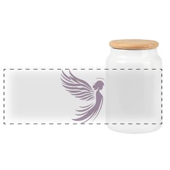 Un ange avec des ailes et une silhouette de halo - Boîte à biscuits avec couvercle en bois - blanc - Devant
