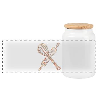 Rolling pin and hand mixer drawing - Panoramic Cookie Jar with Wooden Lid - white - Front