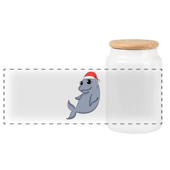 Dugong Weihnachten - Panorama Keksdose mit Holzdeckel - Weiß - Vorne