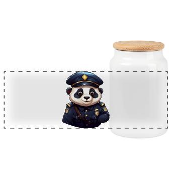 Policier panda - Boîte à biscuits avec couvercle en bois - blanc - Devant