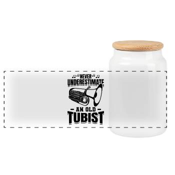 Tuba player Grandpa - Panoramic Cookie Jar with Wooden Lid - white - Front