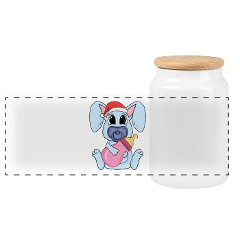 Bunny Baby Christmas - Panoramic Cookie Jar with Wooden Lid - white - Front