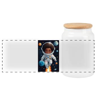 Visage d’enfant aventurier de l’espace - Boîte à biscuits avec couvercle en bois - blanc - Devant