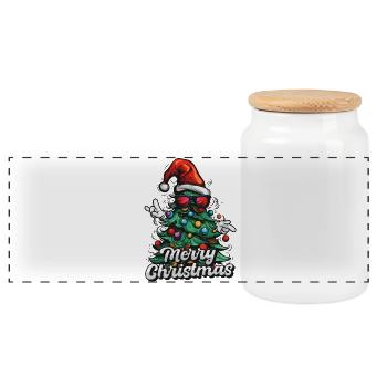 Merry Christmas – Christmas tree with sunglasses - Panoramic Cookie Jar with Wooden Lid - white - Front