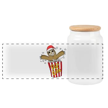 Sloth Popcorn Cinema Christmas - Panoramic Cookie Jar with Wooden Lid - white - Front