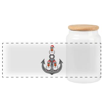 North Sea North Germany Anchor Seagull Christmas - Panoramic Cookie Jar with Wooden Lid - white - Front