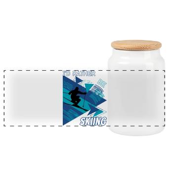 I'd Rather Ski - Ski Winter Sports Skier - Panoramic Cookie Jar with Wooden Lid - white - Front