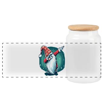 Dabbing Christmas Gnome - Panoramic Cookie Jar with Wooden Lid - white - Front