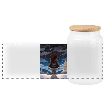Rêves d’hiver sous les étoiles - Boîte à biscuits avec couvercle en bois - blanc - Devant