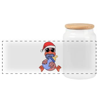 Chicken Baby Christmas - Panoramic Cookie Jar with Wooden Lid - white - Front
