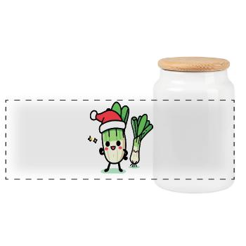 St. Nicholas kawaii leeks - Panoramic Cookie Jar with Wooden Lid - white - Front