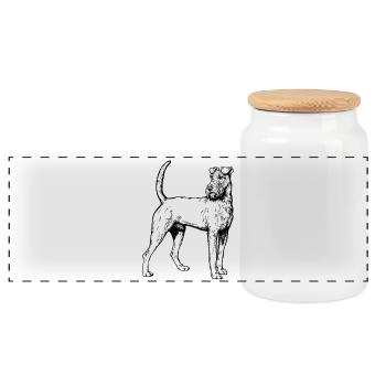 Irish Terrier Mailo 2023 sw - Panoramic Cookie Jar with Wooden Lid - white - Front