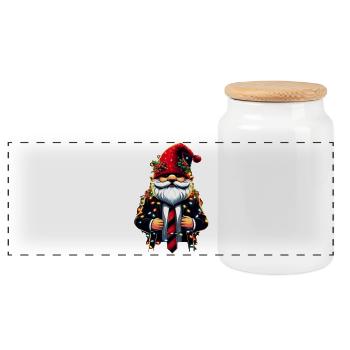 Chef Gnome Gnome with Fairy Lights - Panoramic Cookie Jar with Wooden Lid - white - Front