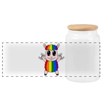 Mouton arc-en-ciel avec haltères - Boîte à biscuits avec couvercle en bois - blanc - Devant