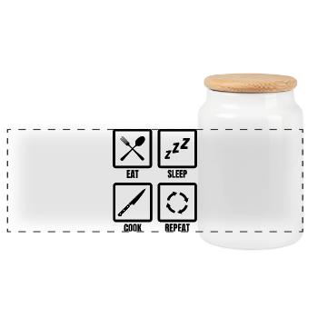 Cooking Daily Routine - Panoramic Cookie Jar with Wooden Lid - white - Front