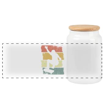 Dessin de garçon de skateboard - Boîte à biscuits avec couvercle en bois - blanc - Devant