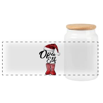 Opa Elf – Lustiges Weihnachtsdesign - Panorama Keksdose mit Holzdeckel - Weiß - Vorne