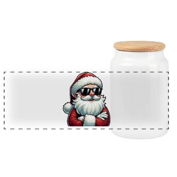 Santa Chill with sunglasses - Panoramic Cookie Jar with Wooden Lid - white - Front
