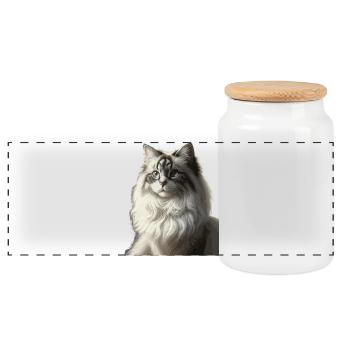Portrait de visage de chat moelleux - Boîte à biscuits avec couvercle en bois - blanc - Devant
