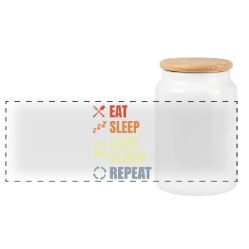 Eat Sleep Game Design Repeat - Panorama Keksdose mit Holzdeckel - Weiß - Vorne