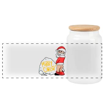 Weihnachtsmann lustig - Panorama Keksdose mit Holzdeckel - Weiß - Vorne