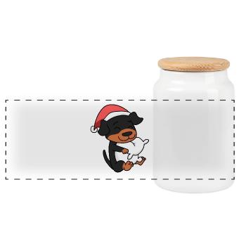 Rottweiler Chien Animal Noël - Boîte à biscuits avec couvercle en bois - blanc - Devant