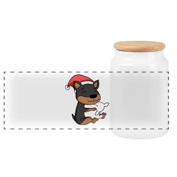 Pinscher Dog Animal Christmas - Panoramic Cookie Jar with Wooden Lid - white - Front