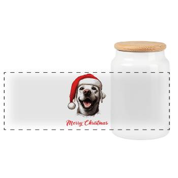 Merry Christmas - Labbi Labrador Weihnachten - Panorama Keksdose mit Holzdeckel - Weiß - Vorne