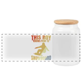 Snowboard Boy - Panoramic Cookie Jar with Wooden Lid - white - Front
