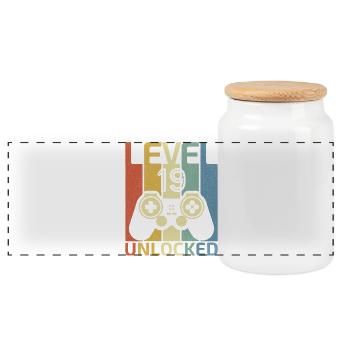 Level 19 Unlocked Funny Video Gamer 19Th Birthday - Panoramic Cookie Jar with Wooden Lid - white - Front