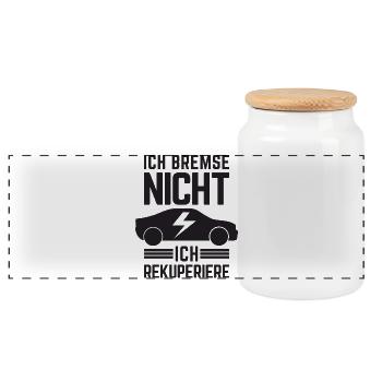 Ich Bremse nicht ich rekuperiere E-Auto Elektro - Panorama Keksdose mit Holzdeckel - Weiß - Vorne