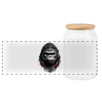 Gorilla Head Powerful Gorilla Tribal Tattoo - Panoramic Cookie Jar with Wooden Lid - white - Front