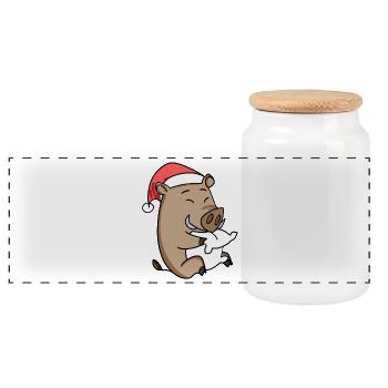 Wild Boar Christmas Pig - Panoramic Cookie Jar with Wooden Lid - white - Front