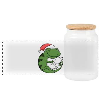 Chameleon Christmas - Panoramic Cookie Jar with Wooden Lid - white - Front