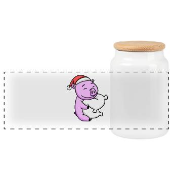 Pig Cute Tired Christmas - Panoramic Cookie Jar with Wooden Lid - white - Front