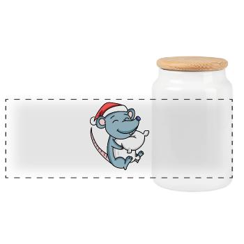 Souris Mignon Fatigué Noël - Boîte à biscuits avec couvercle en bois - blanc - Devant