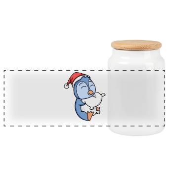 Penguin Cute Tired Christmas - Panoramic Cookie Jar with Wooden Lid - white - Front