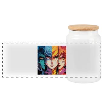 Visage de manga - Boîte à biscuits avec couvercle en bois - blanc - Devant