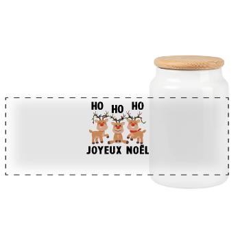 3 Rennes de Noël Ho Ho Joyeux Noël - Boîte à biscuits avec couvercle en bois - blanc - Devant