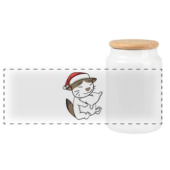 Chat Mignon RagaMuffin Fatigué Noël - Boîte à biscuits avec couvercle en bois - blanc - Devant